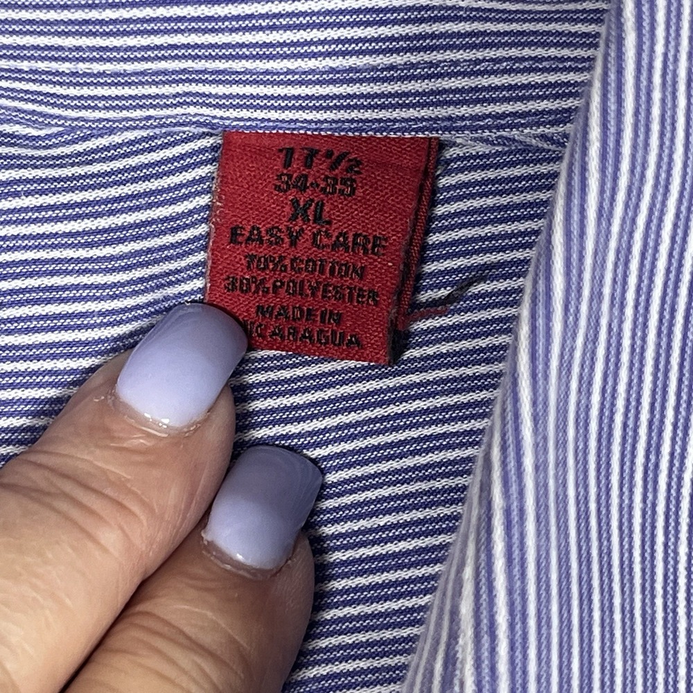 Alfani Fitted Dress Shirt Mens XL 17.5 34-35 Stretch Easy Care Purple White - Picture 3 of 8